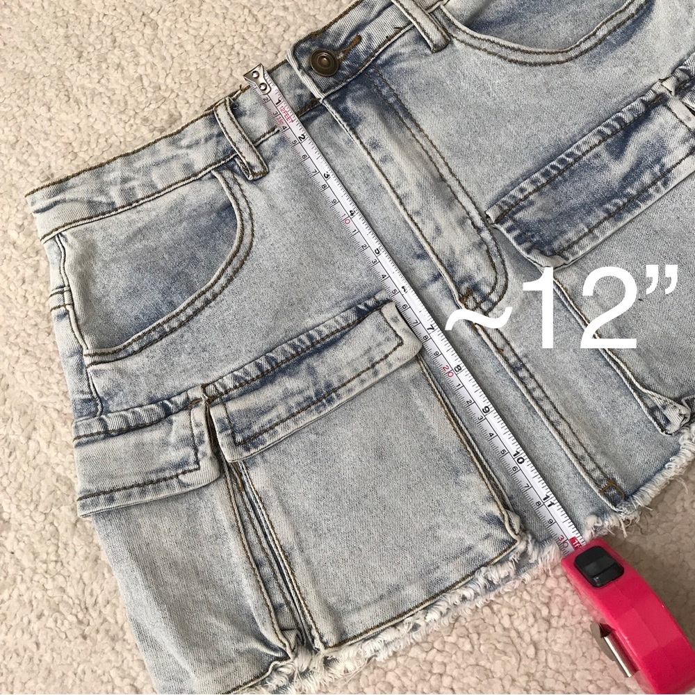 Fashion Nova Cargo Denim Mini Skirt Light Blue Size S - Picture 11 of 13